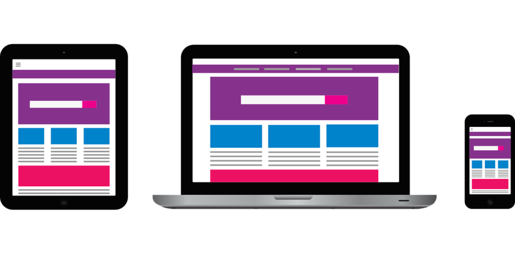 You've probably seen this image on hundreds of websites, but it's 90% of development these days so we have to bring it out a lot. A standard display of how responsive design resizes and adjusts the spacing of content to better fit the screen.