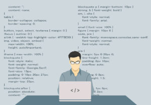 A lot of what's useful about this project isn't visual so we pepper in generic images like this one to keep user attention and goose SEO ranking, because what good is writing content if noone ever finds or reads it? A developer typing CSS into a computer.